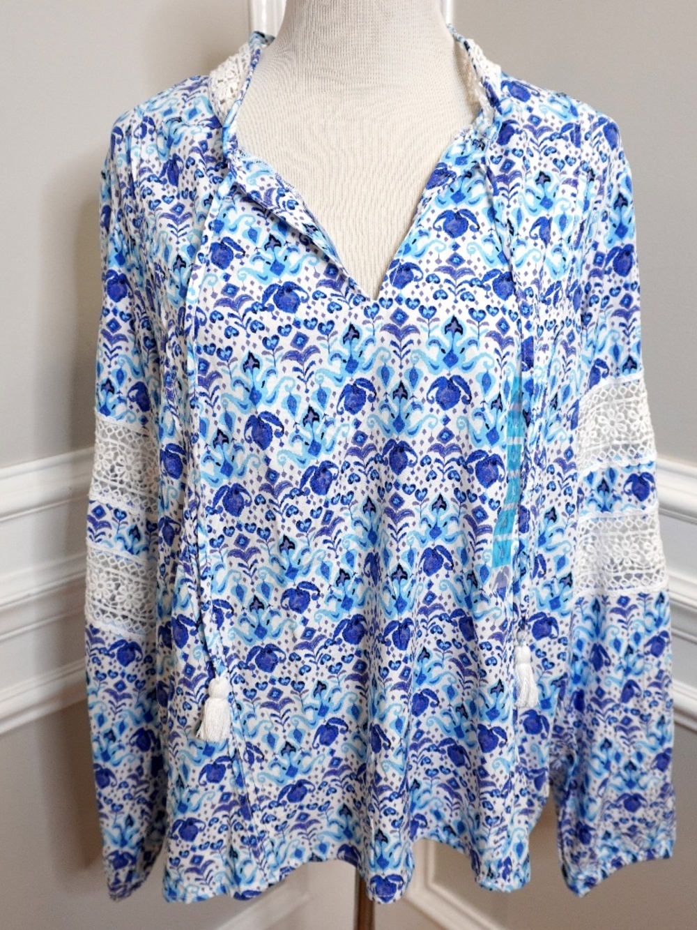 NEW Stella Parker Summer Long Sleve Blouse, Size XL